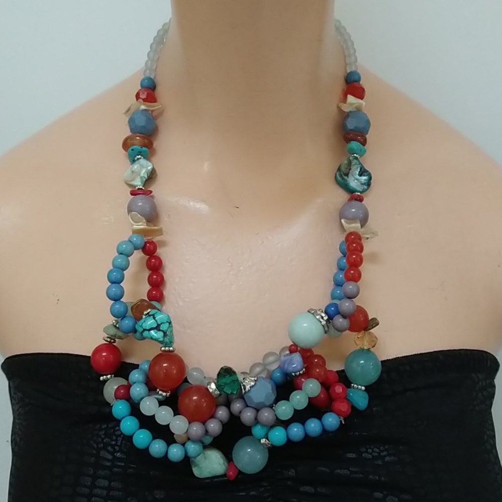 Large beaded Turquois Statement Necklace